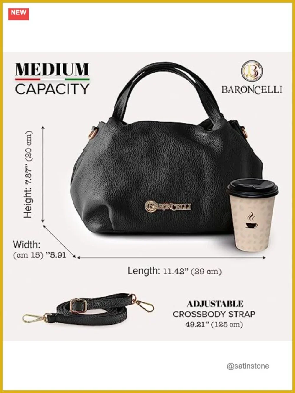 Italian Leather Crossbody Satchel Bag Shoulder Handbag